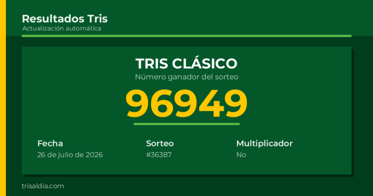 Resultado Tris Clásico del 26 de julio de 2026 número ganador 96949