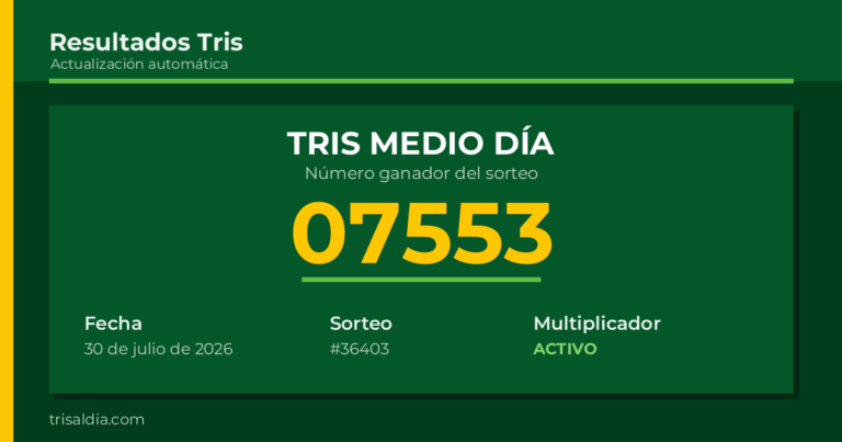 Resultado Tris Medio Día del 30 de julio de 2026 número ganador 07553