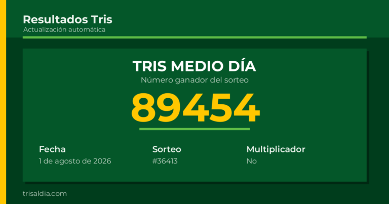Resultado Tris Medio Día del 1 de agosto de 2026 número ganador 89454