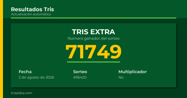 Resultado Tris Extra del 2 de agosto de 2026 número ganador 71749