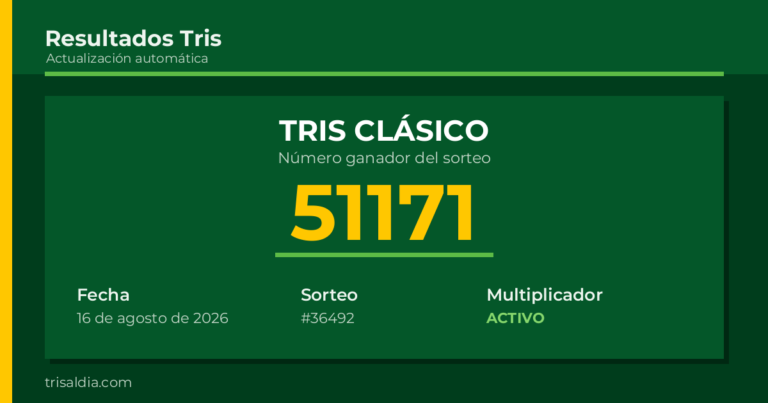 Resultado Tris Clásico del 16 de agosto de 2026 número ganador 51171