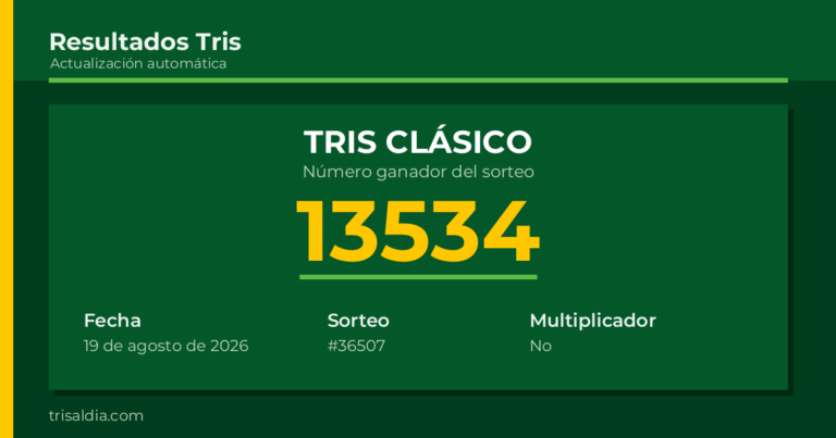 Resultado Tris Clásico del 19 de agosto de 2026 número ganador 13534