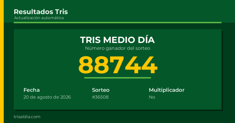 Resultado Tris Medio Día del 20 de agosto de 2026 número ganador 88744
