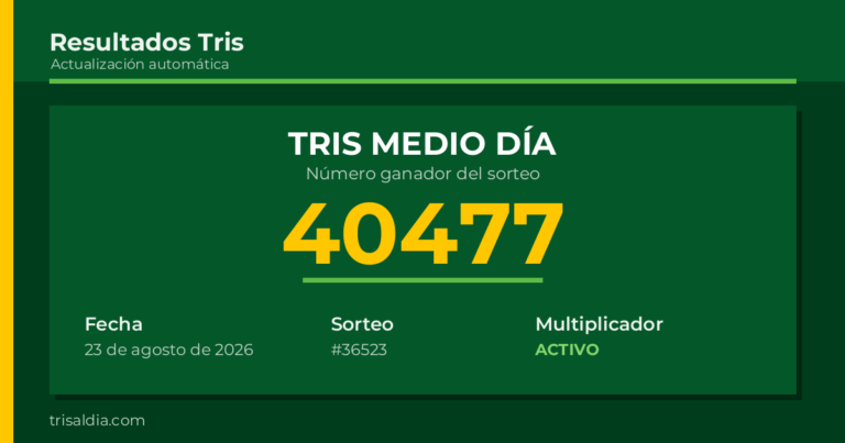 Resultado Tris Medio Día del 23 de agosto de 2026 número ganador 40477