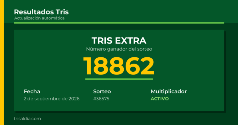 Resultado Tris Extra del 2 de septiembre de 2026 número ganador 18862