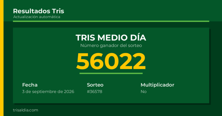 Resultado Tris Medio Día del 3 de septiembre de 2026 número ganador 56022