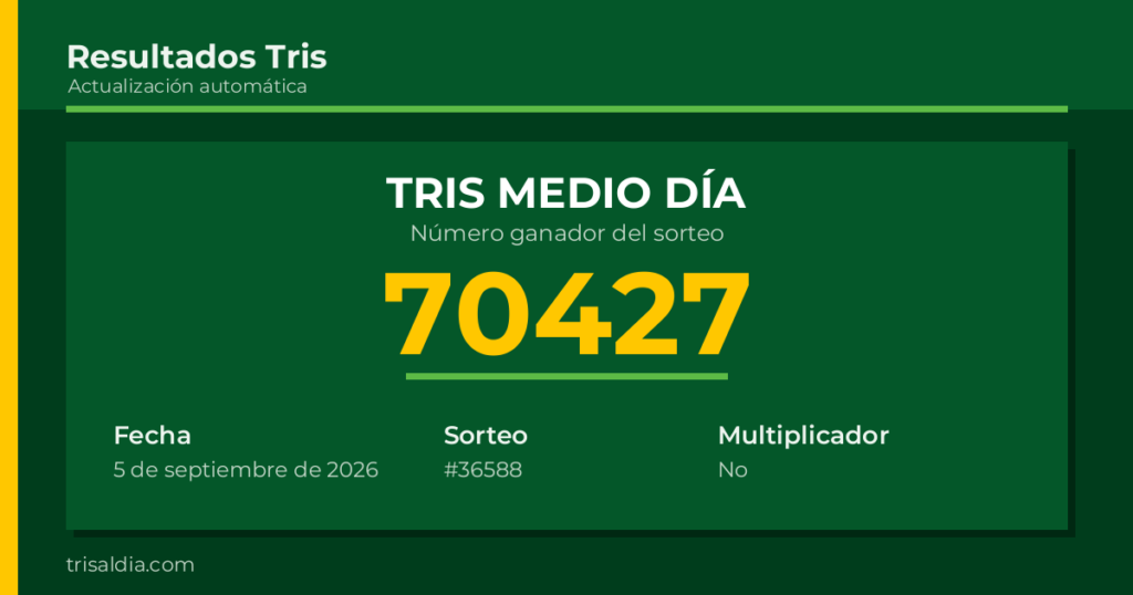 Resultado Tris Medio Día del 5 de septiembre de 2026 número ganador 70427