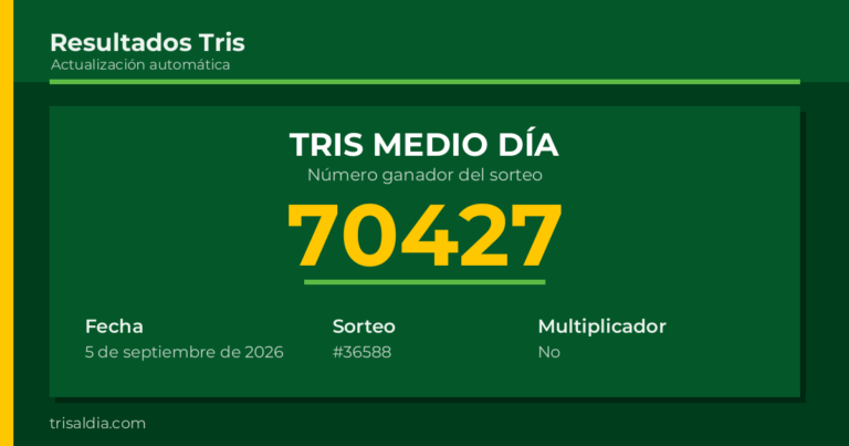 Resultado Tris Medio Día del 5 de septiembre de 2026 número ganador 70427