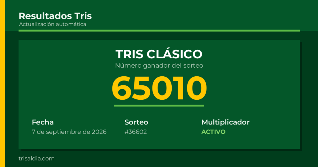 Resultado Tris Clásico del 7 de septiembre de 2026 número ganador 65010