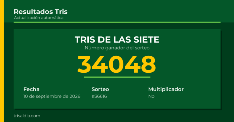 Resultado Tris De las Siete del 10 de septiembre de 2026 número ganador 34048