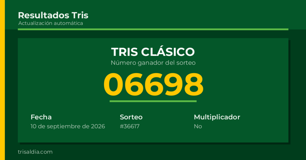 Resultado Tris Clásico del 10 de septiembre de 2026 número ganador 06698