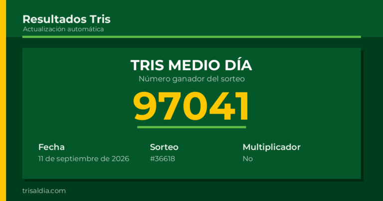 Resultado Tris Medio Día del 11 de septiembre de 2026 número ganador 97041