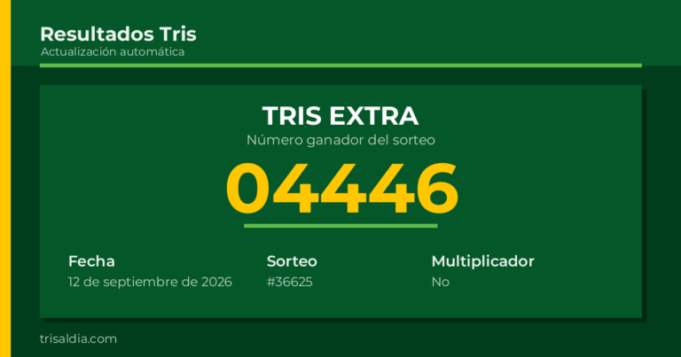Resultado Tris Extra del 12 de septiembre de 2026 número ganador 04446
