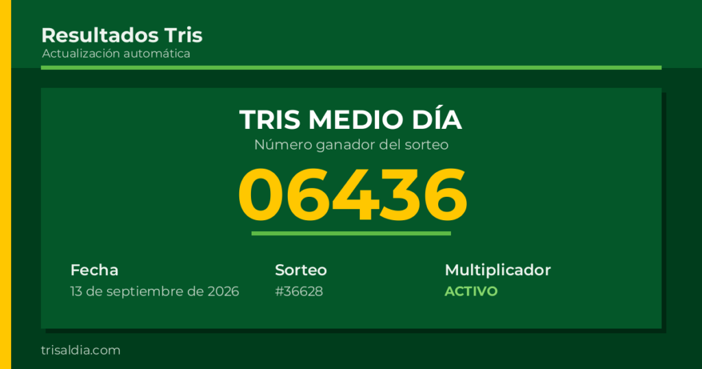 Resultado Tris Medio Día del 13 de septiembre de 2026 número ganador 06436