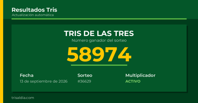 Resultado Tris De las Tres del 13 de septiembre de 2026 número ganador 58974