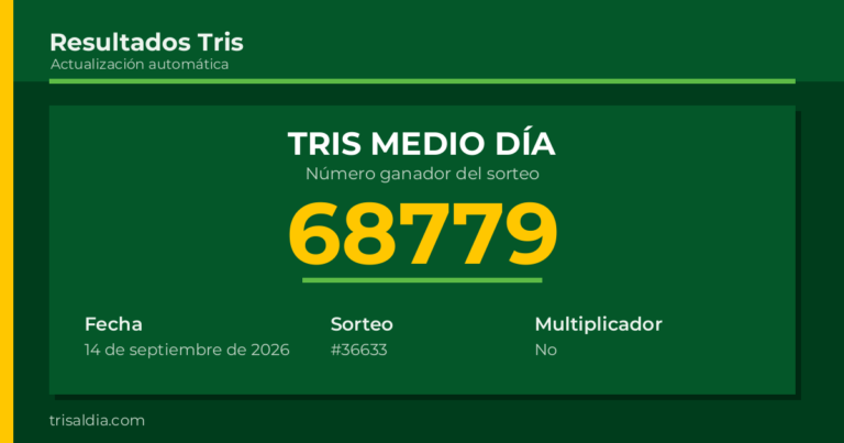 Resultado Tris Medio Día del 14 de septiembre de 2026 número ganador 68779