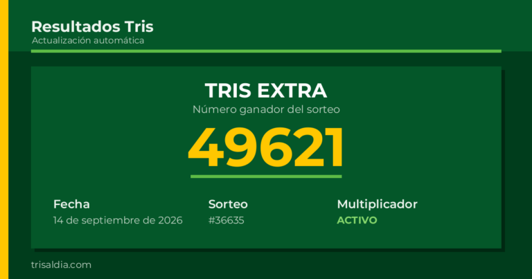 Resultado Tris Extra del 14 de septiembre de 2026 número ganador 49621