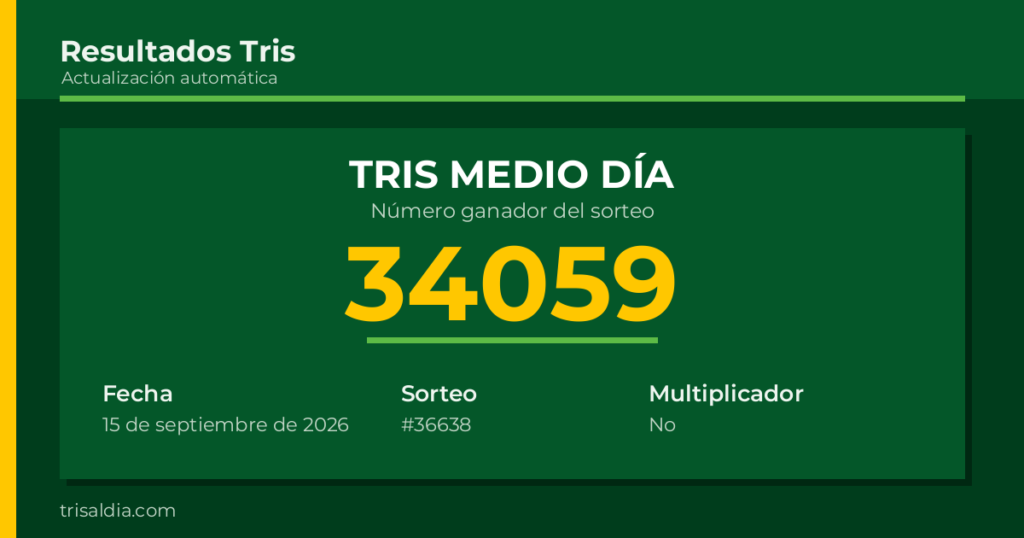 Resultado Tris Medio Día del 15 de septiembre de 2026 número ganador 34059