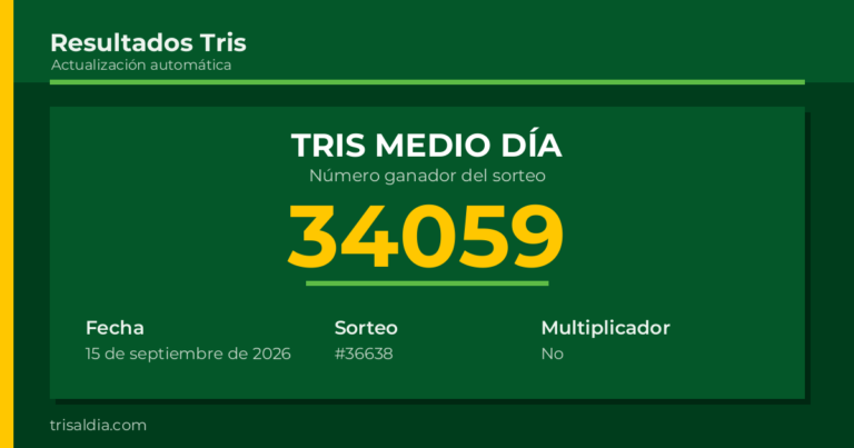 Resultado Tris Medio Día del 15 de septiembre de 2026 número ganador 34059