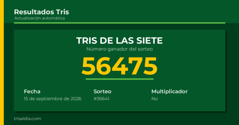 Resultado Tris De las Siete del 15 de septiembre de 2026 número ganador 56475