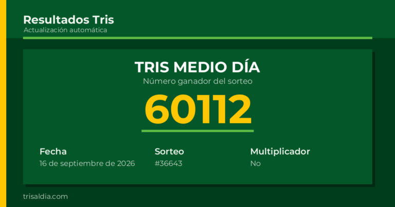Resultado Tris Medio Día del 16 de septiembre de 2026 número ganador 60112