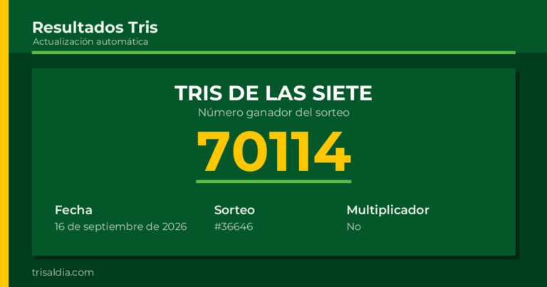 Resultado Tris De las Siete del 16 de septiembre de 2026 número ganador 70114