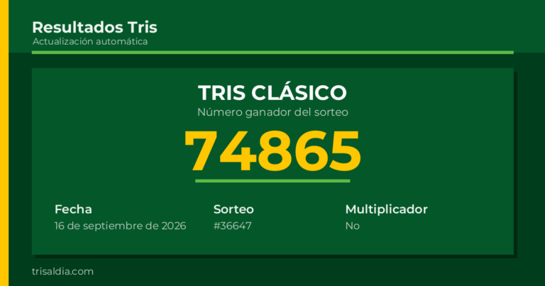Resultado Tris Clásico del 16 de septiembre de 2026 número ganador 74865