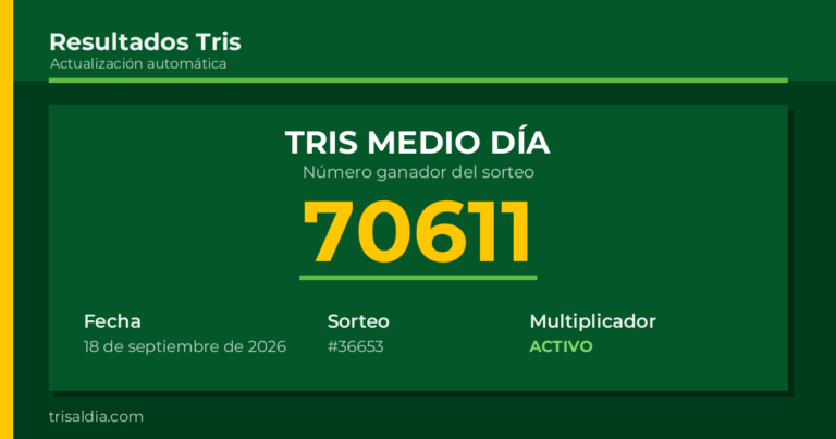 Resultado Tris Medio Día del 18 de septiembre de 2026 número ganador 70611