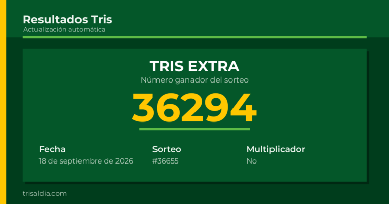Resultado Tris Extra del 18 de septiembre de 2026 número ganador 36294