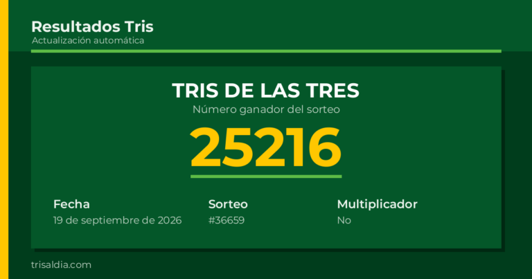 Resultado Tris De las Tres del 19 de septiembre de 2026 número ganador 25216