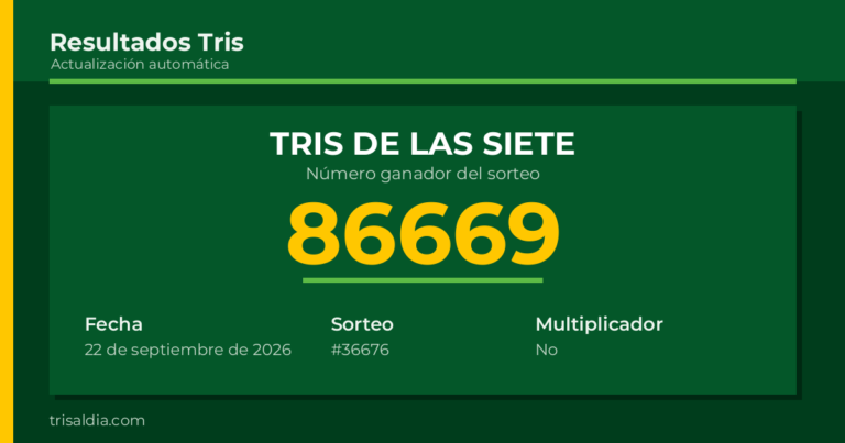 Resultado Tris De las Siete del 22 de septiembre de 2026 número ganador 86669