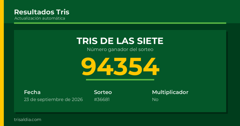 Resultado Tris De las Siete del 23 de septiembre de 2026 número ganador 94354