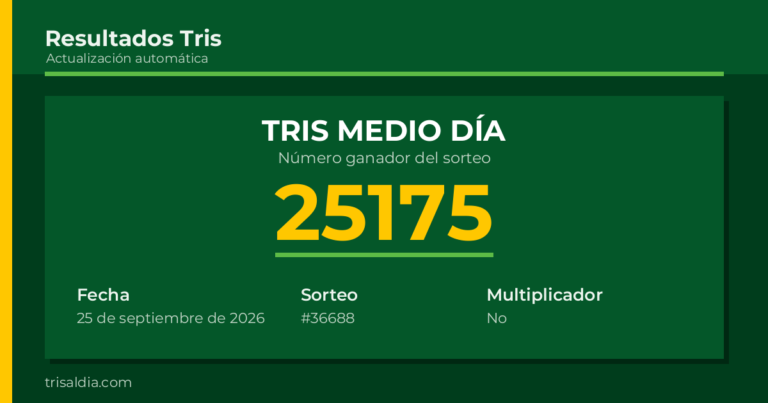 Resultado Tris Medio Día del 25 de septiembre de 2026 número ganador 25175
