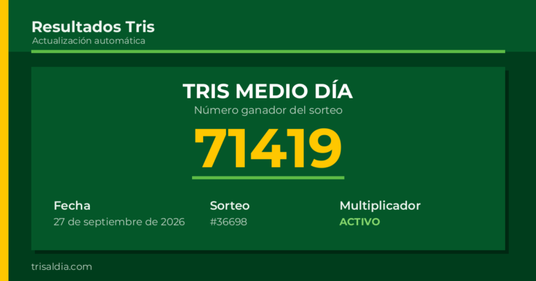Resultado Tris Medio Día del 27 de septiembre de 2026 número ganador 71419