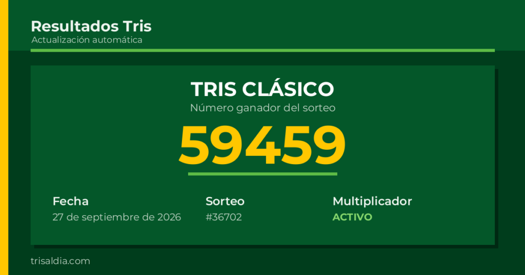 Resultado Tris Clásico del 27 de septiembre de 2026 número ganador 59459