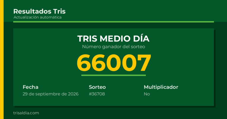 Resultado Tris Medio Día del 29 de septiembre de 2026 número ganador 66007