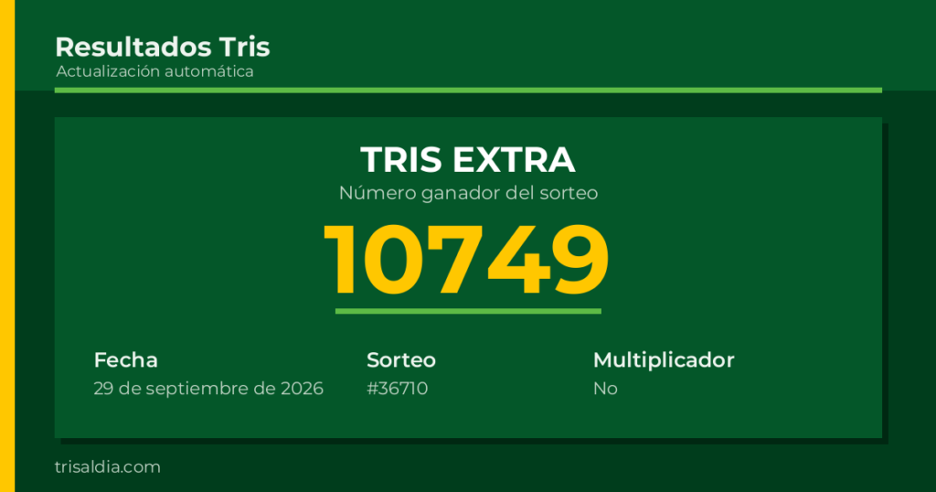 Resultado Tris Extra del 29 de septiembre de 2026 número ganador 10749