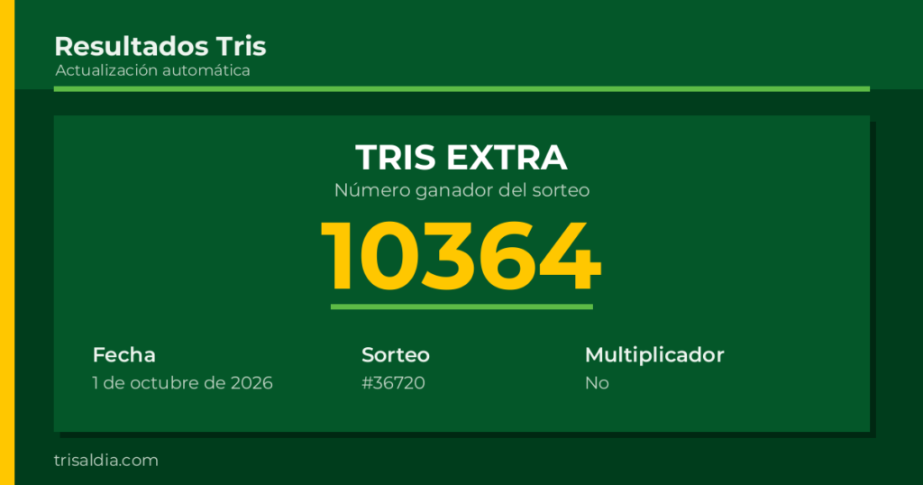 Resultado Tris Extra del 1 de octubre de 2026 número ganador 10364