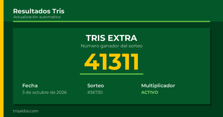 Resultado Tris Extra del 3 de octubre de 2026 número ganador 41311