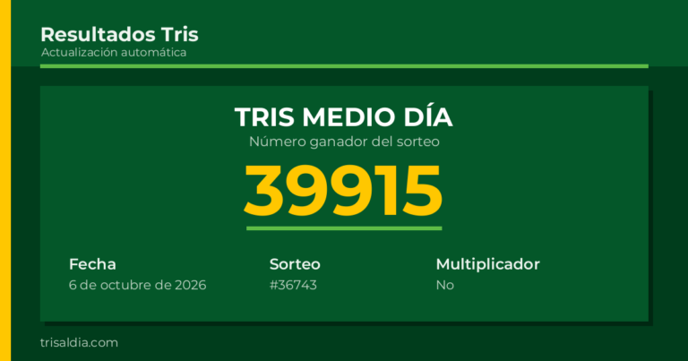 Resultado Tris Medio Día del 6 de octubre de 2026 número ganador 39915