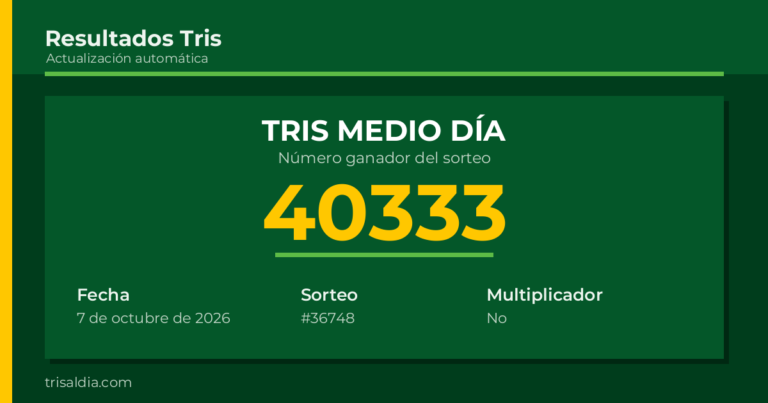 Resultado Tris Medio Día del 7 de octubre de 2026 número ganador 40333