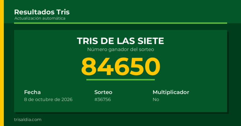 Resultado Tris De las Siete del 8 de octubre de 2026 número ganador 84650