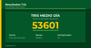 Resultado Tris Medio Día del 15 de abril de 2026 número ganador 53601