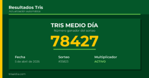 Resultado Tris Medio Día del 5 de abril de 2026 número ganador 78427