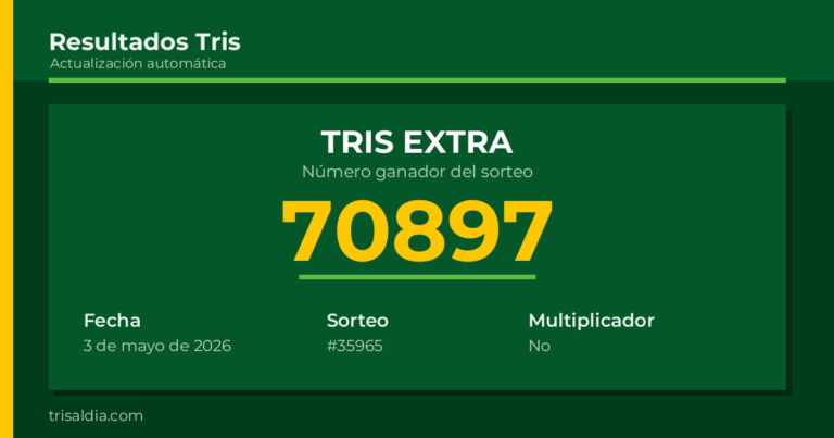 Resultado Tris Extra del 3 de mayo de 2026 número ganador 70897