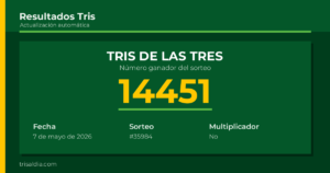Resultado Tris De las Tres del 7 de mayo de 2026 número ganador 14451