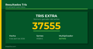 Resultado Tris Extra del 9 de abril de 2026 número ganador 37555