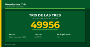 Resultado Tris De las Tres del 10 de mayo de 2026 número ganador 49956