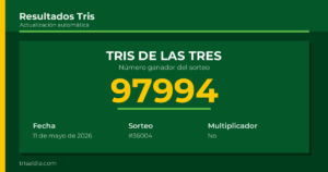 Resultado Tris De las Tres del 11 de mayo de 2026 número ganador 97994