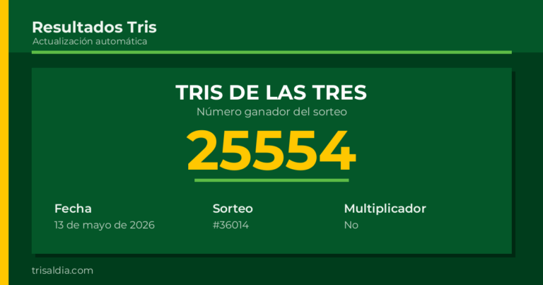 Resultado Tris De las Tres del 13 de mayo de 2026 número ganador 25554